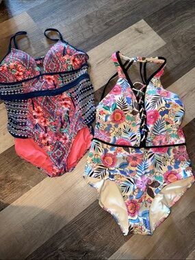 Bright Floral One-Piece Swimsuits — Pink & Multicolor